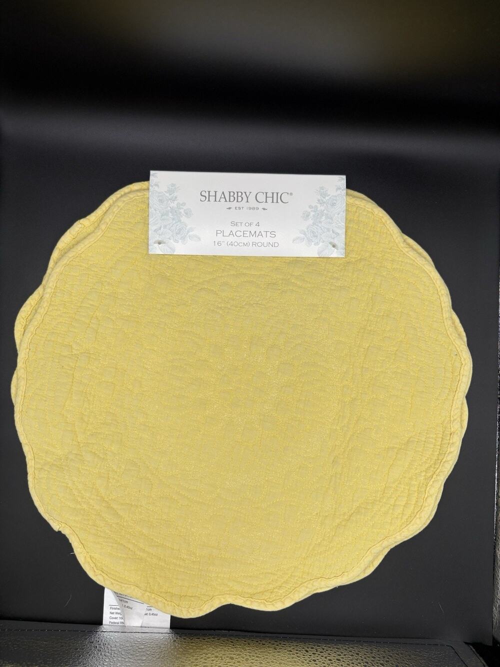 NEW Shabby Chic Set 4 Yellow Quilted Cotton Placemats